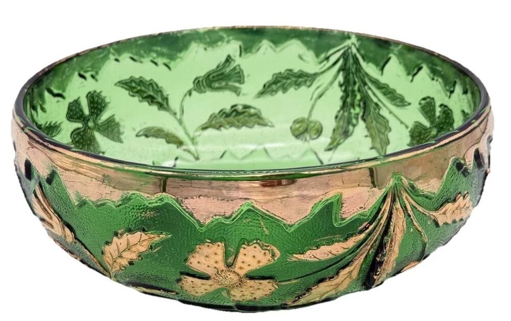 1899 EAPG Delaware Pattern Bowl No. 15065 Emerald Green W/Gold Gilt Regencycore